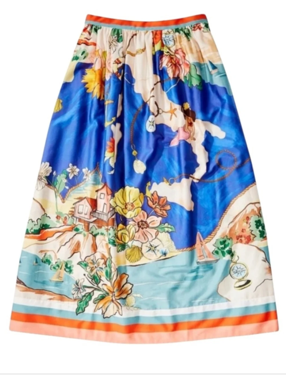 ANTONIO MELANI Evie Ocean Print Maxi A-Line Skirt Top Set sz 2 & 6 - Picture 6 of 15